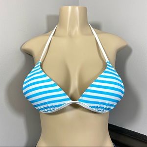 VODA SWIM Envy Push-Up Bikini Top Blue White Stripe Triangle Cup XS Extra Small